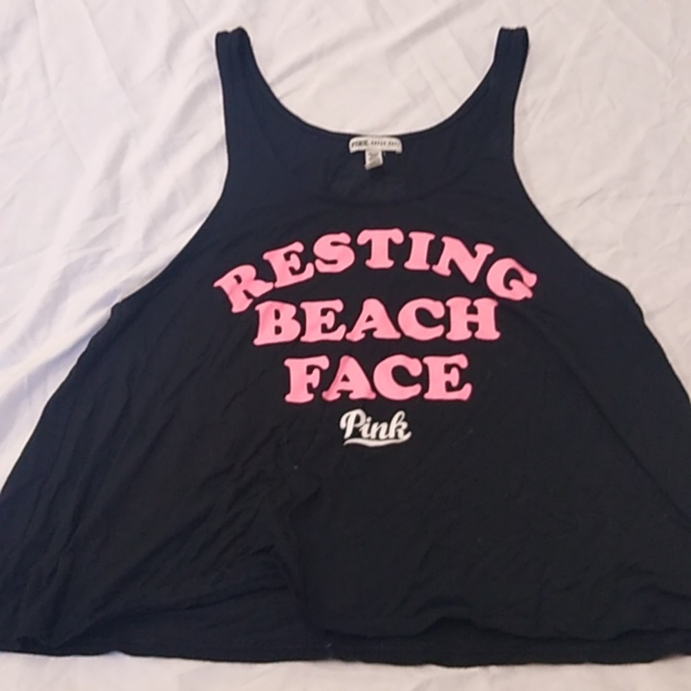 Pink black tank top " resting beach face"